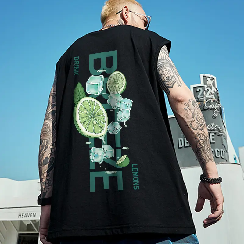 Men Sleeveless T-Shirt Black Passing Graphic Plus Size