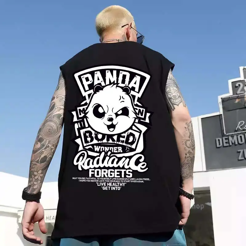 Men Sleeveless T-Shirt Black Passing Graphic Plus Size