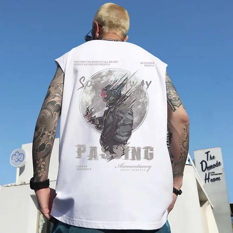 Men Sleeveless T-Shirt Black Passing Graphic Plus Size