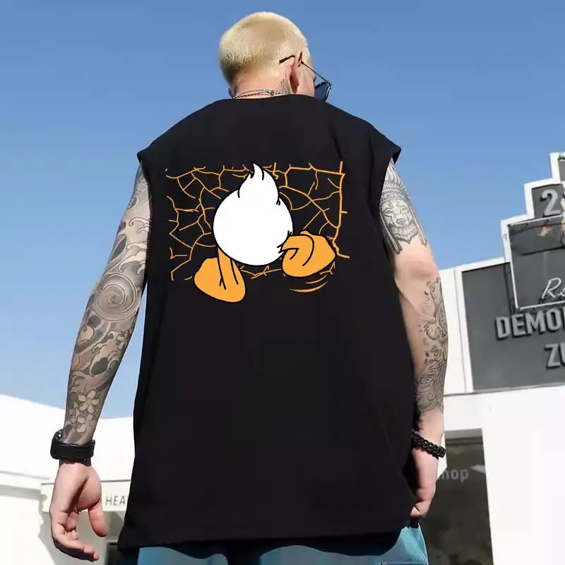 Men Sleeveless T-Shirt Black Passing Graphic Plus Size