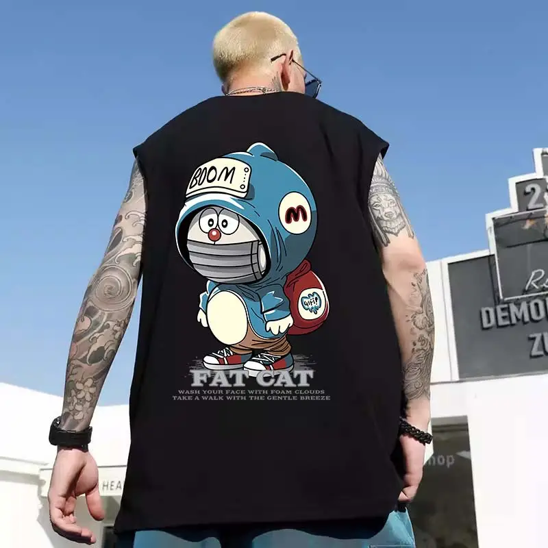 Men Sleeveless T-Shirt Black Passing Graphic Plus Size