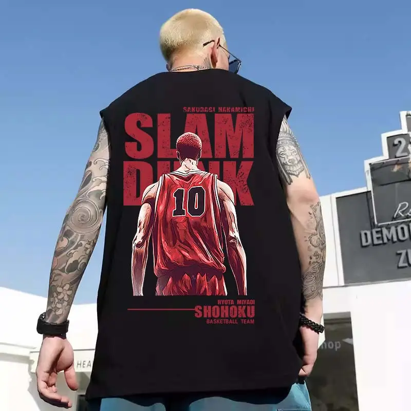 Men Sleeveless T-Shirt Black Passing Graphic Plus Size