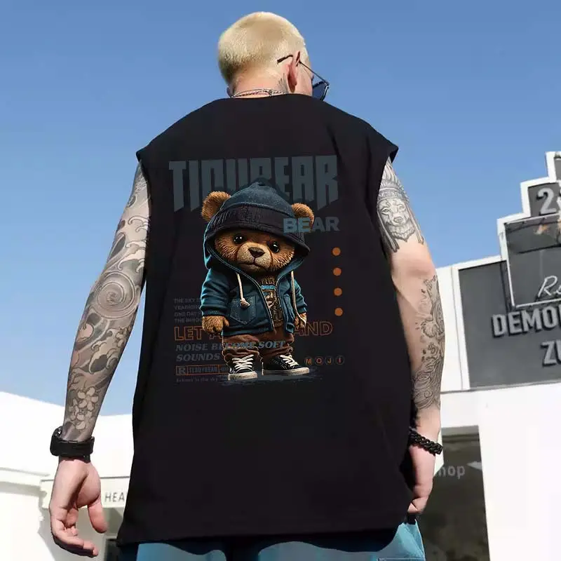 Men Sleeveless T-Shirt Black Passing Graphic Plus Size