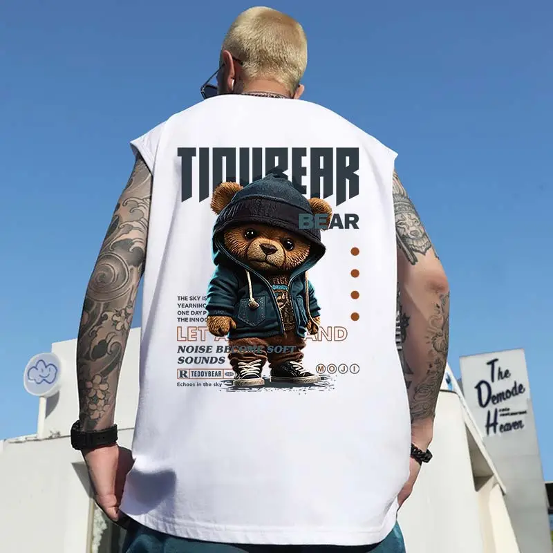 Men Sleeveless T-Shirt Black Passing Graphic Plus Size