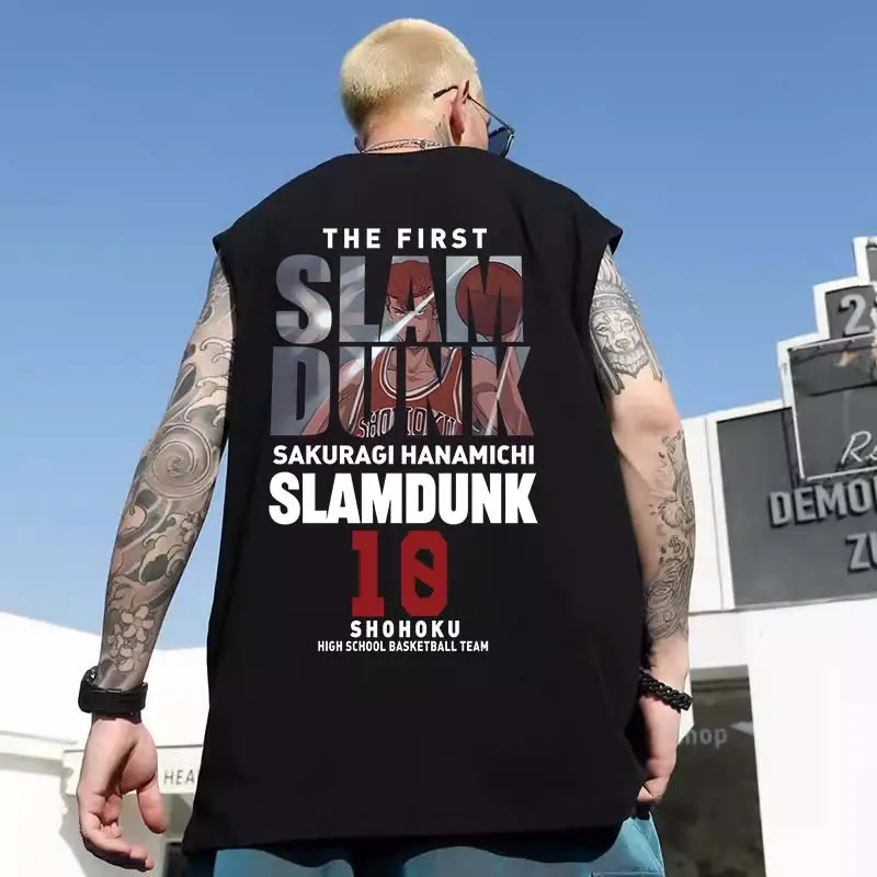 Men Sleeveless T-Shirt Black Passing Graphic Plus Size