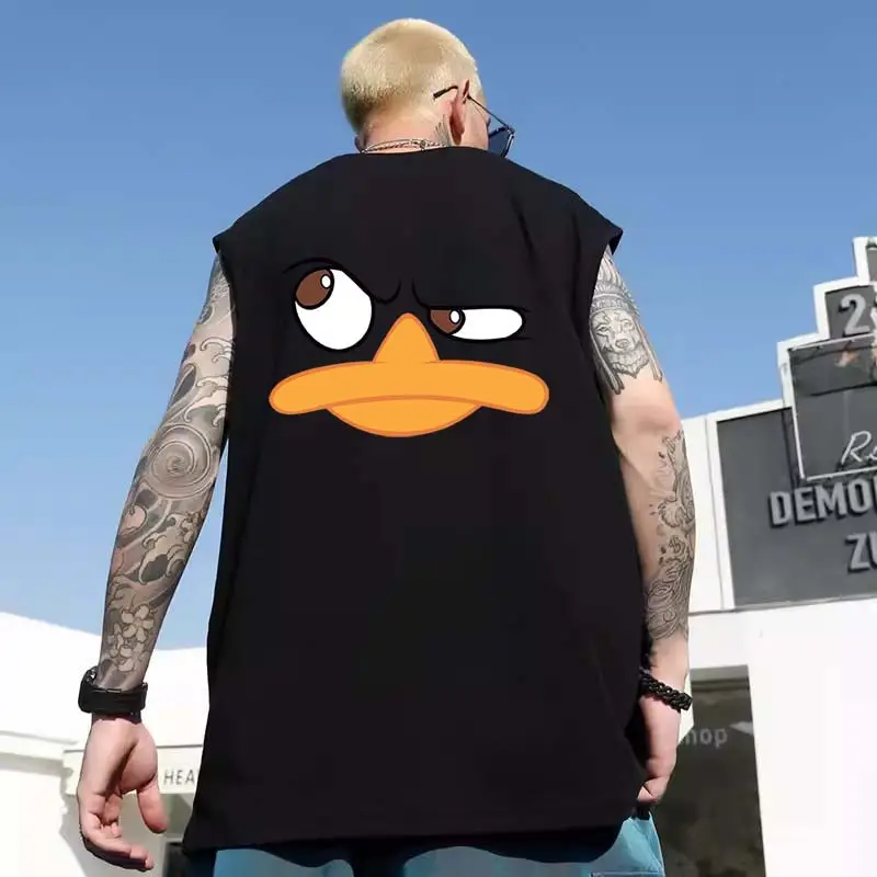 Men Sleeveless T-Shirt Black Passing Graphic Plus Size