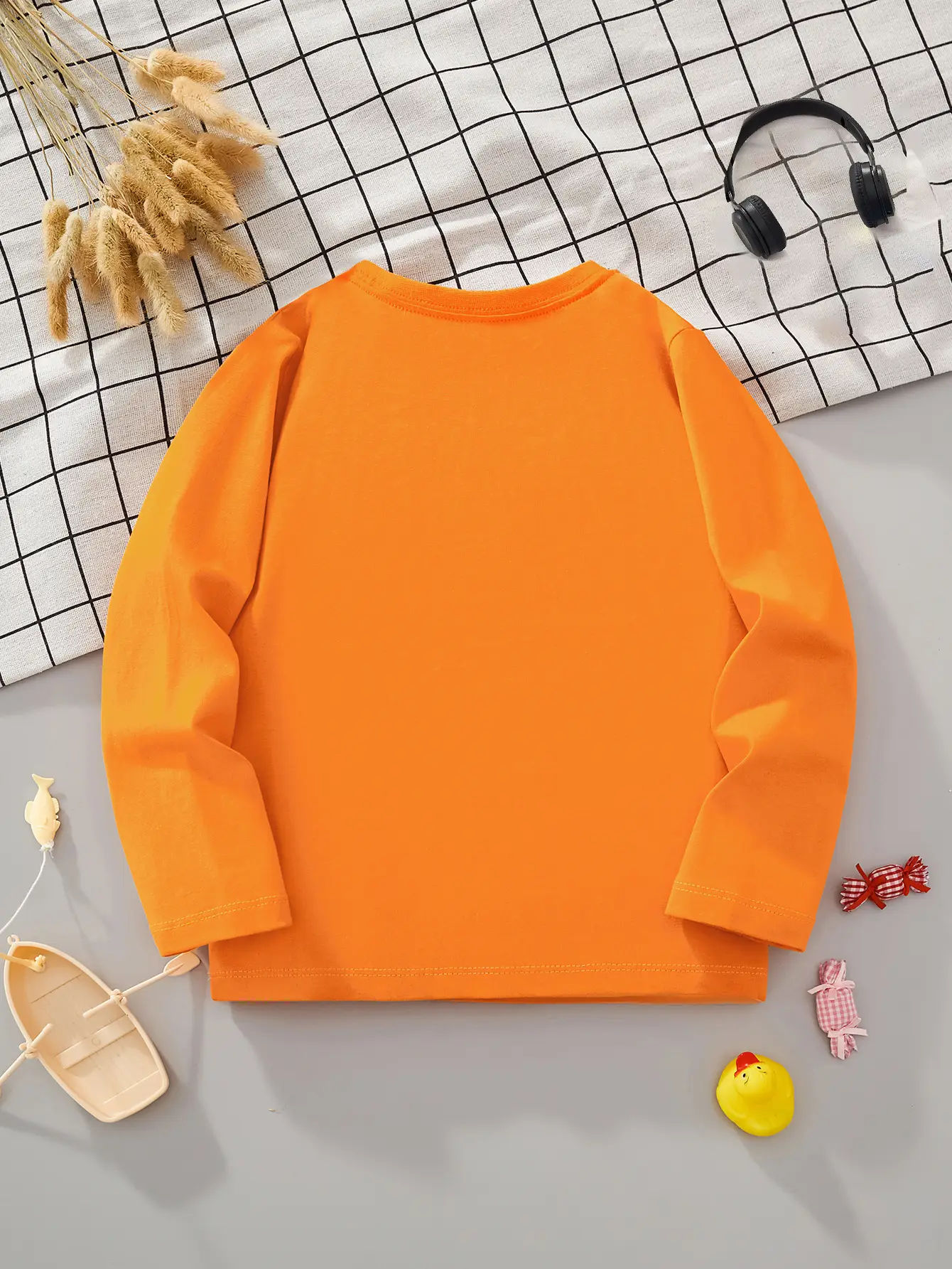 Orange Dinosaur Long Sleeve T-Shirt for Kids - Image 8