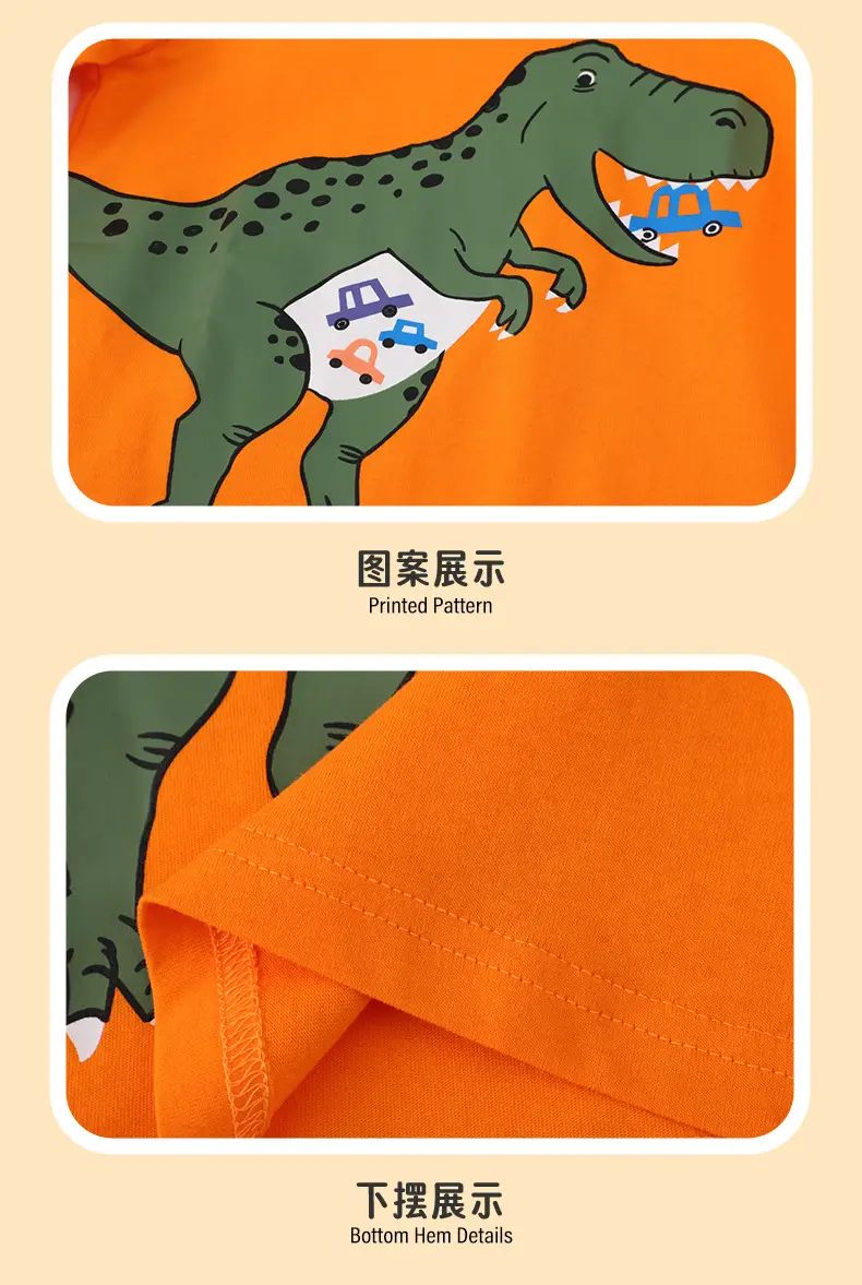 Orange Dinosaur Long Sleeve T-Shirt for Kids — feature 10