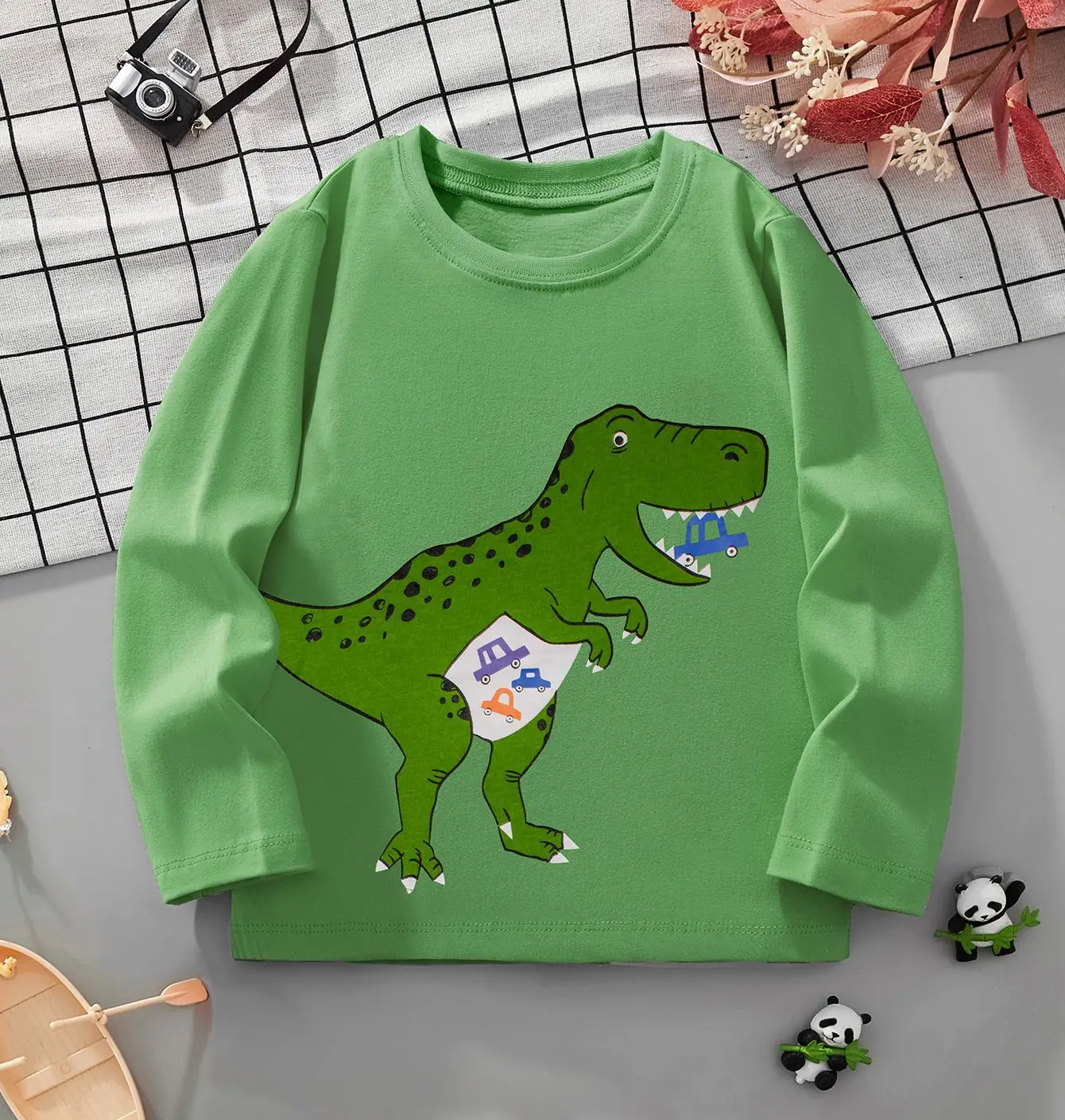 Orange Dinosaur Long Sleeve T-Shirt for Kids - Image 2
