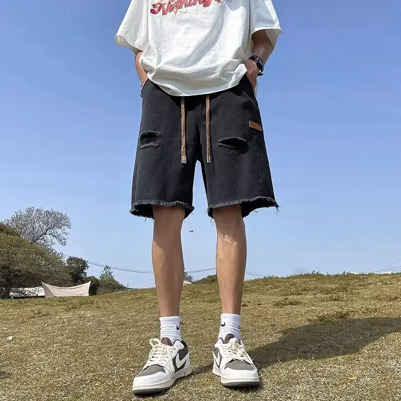 Ripped Denim Shorts for Men American Style Summer