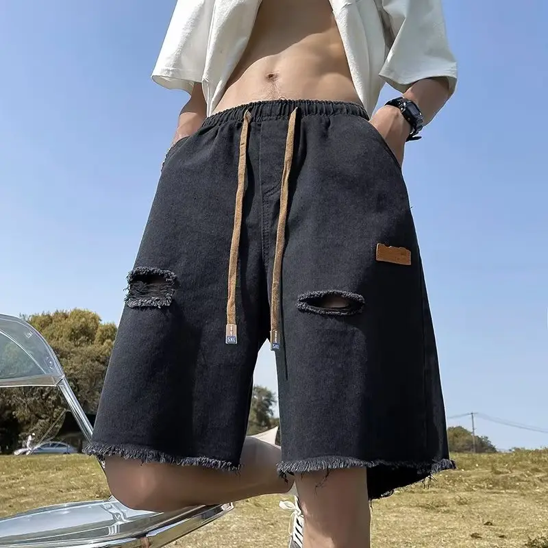 Ripped Denim Shorts for Men American Style Summer