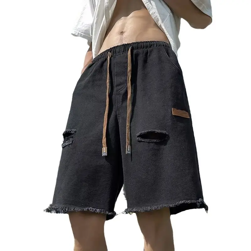 Ripped Denim Shorts for Men American Style Summer