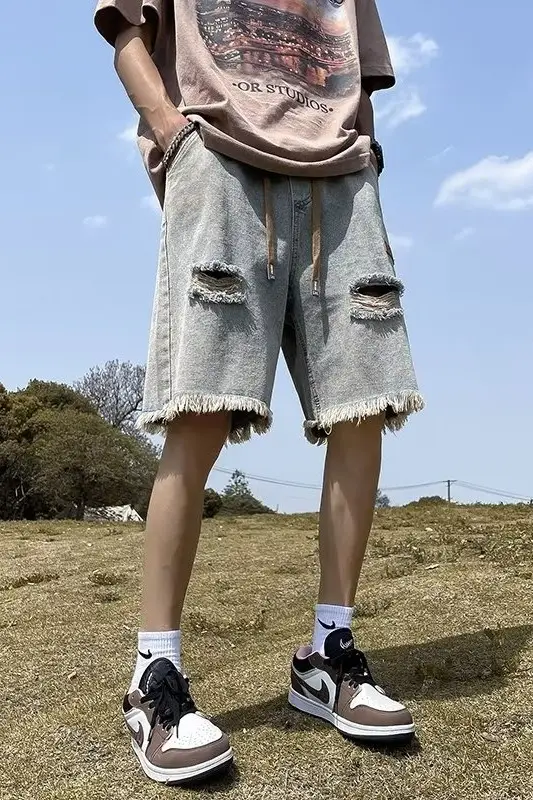 Ripped Denim Shorts for Men American Style Summer — feature 11