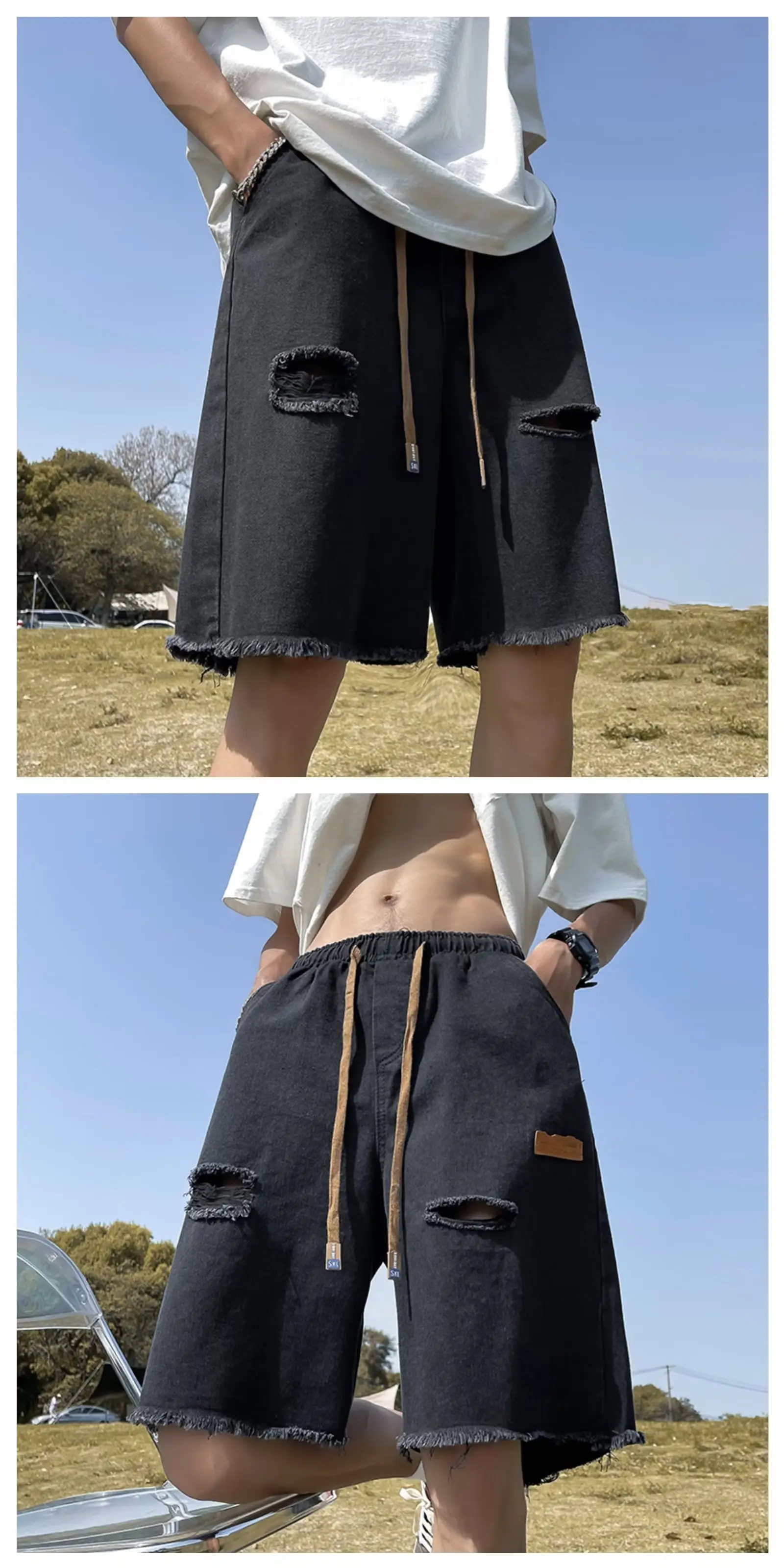 Ripped Denim Shorts for Men American Style Summer — feature 2