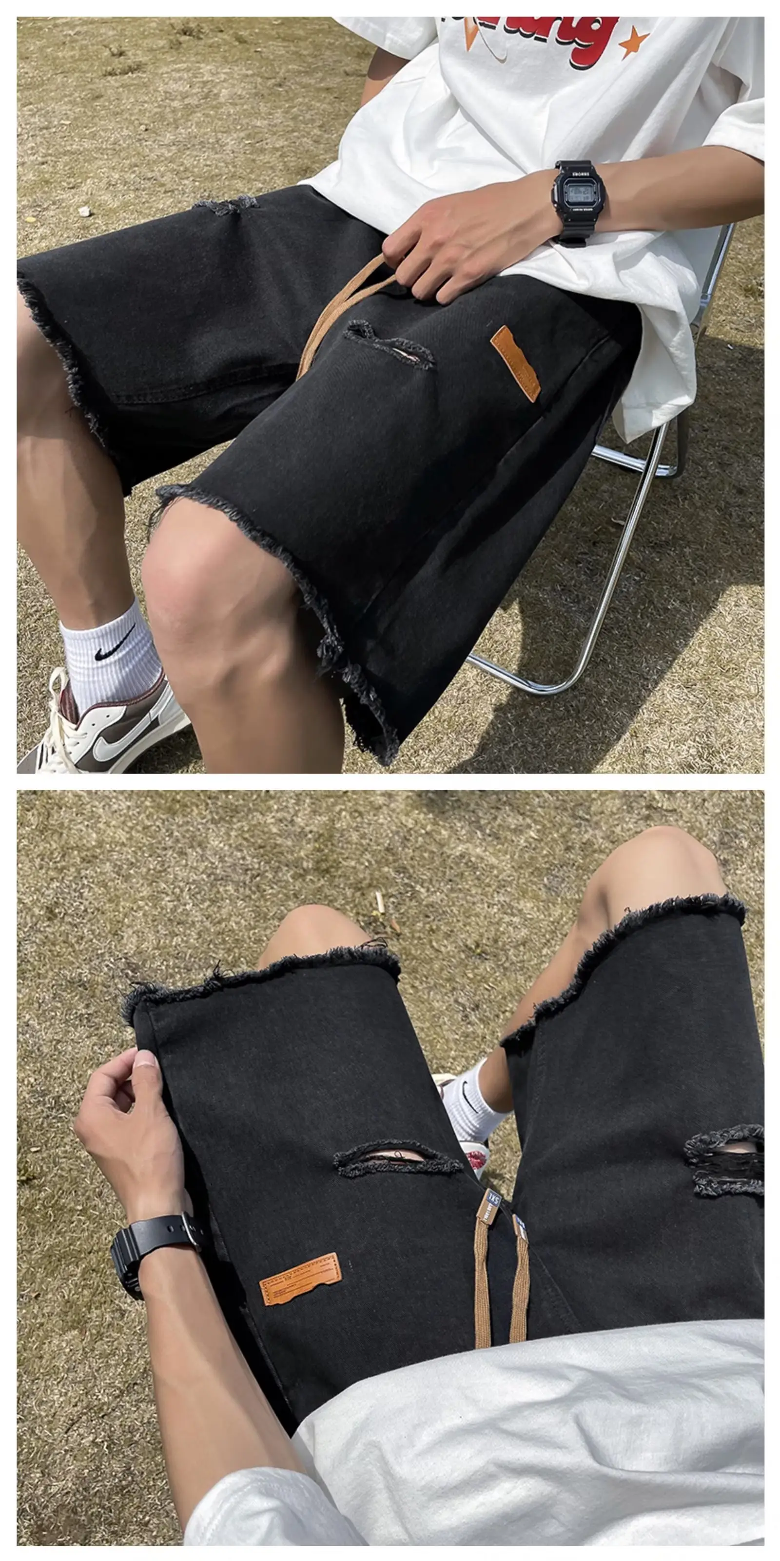 Ripped Denim Shorts for Men American Style Summer — feature 3