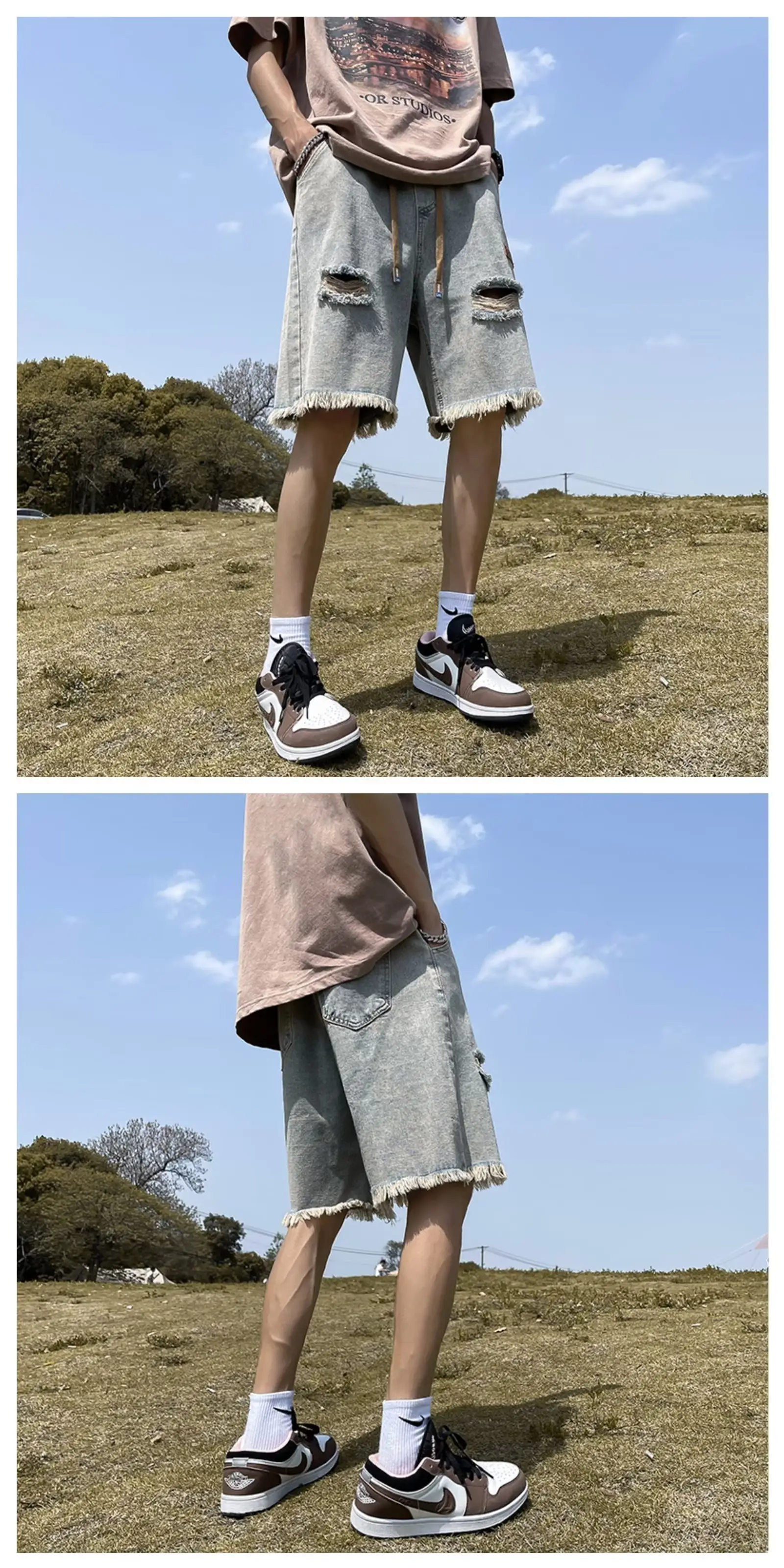 Ripped Denim Shorts for Men American Style Summer — feature 6