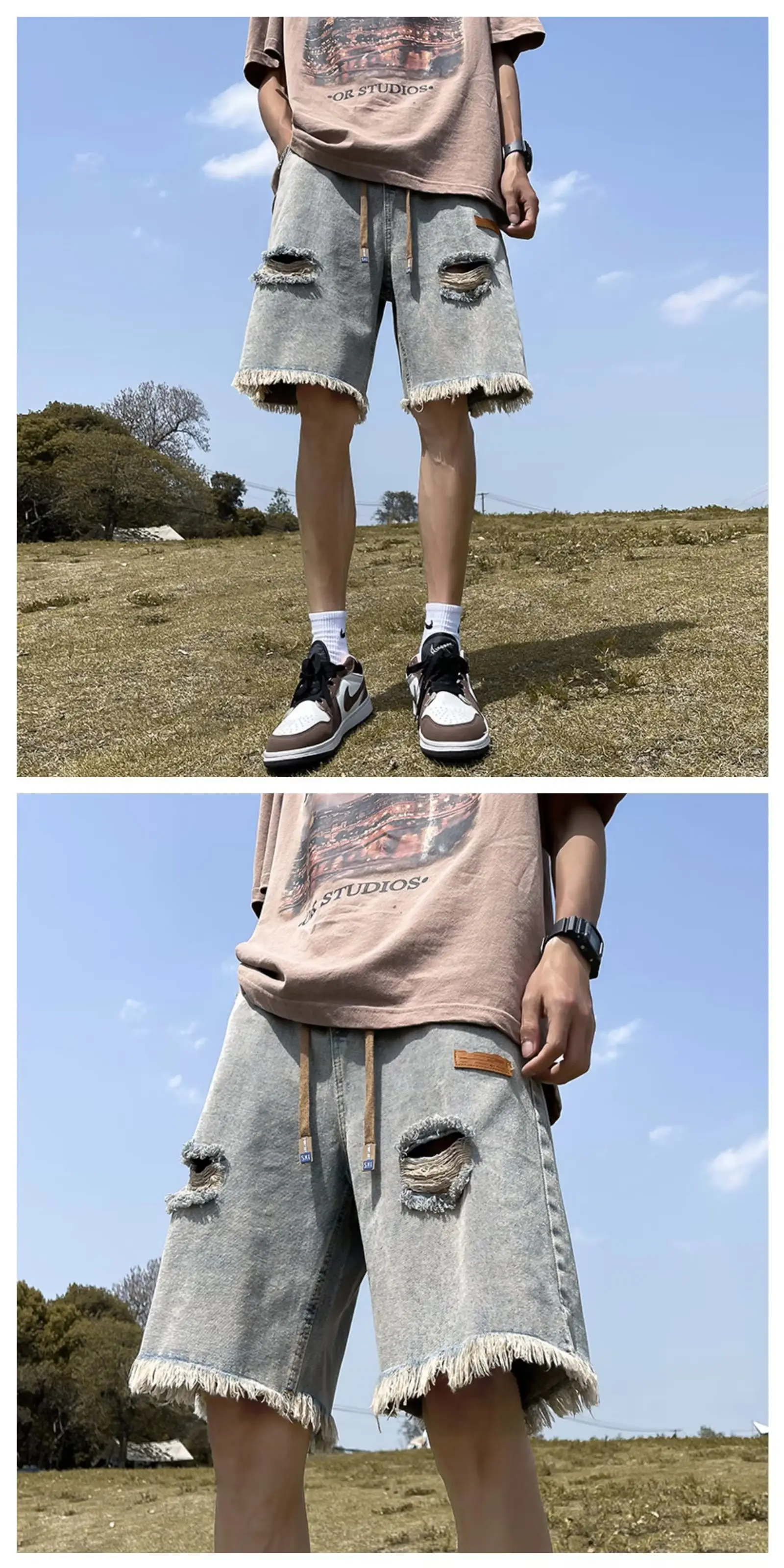 Ripped Denim Shorts for Men American Style Summer — feature 8