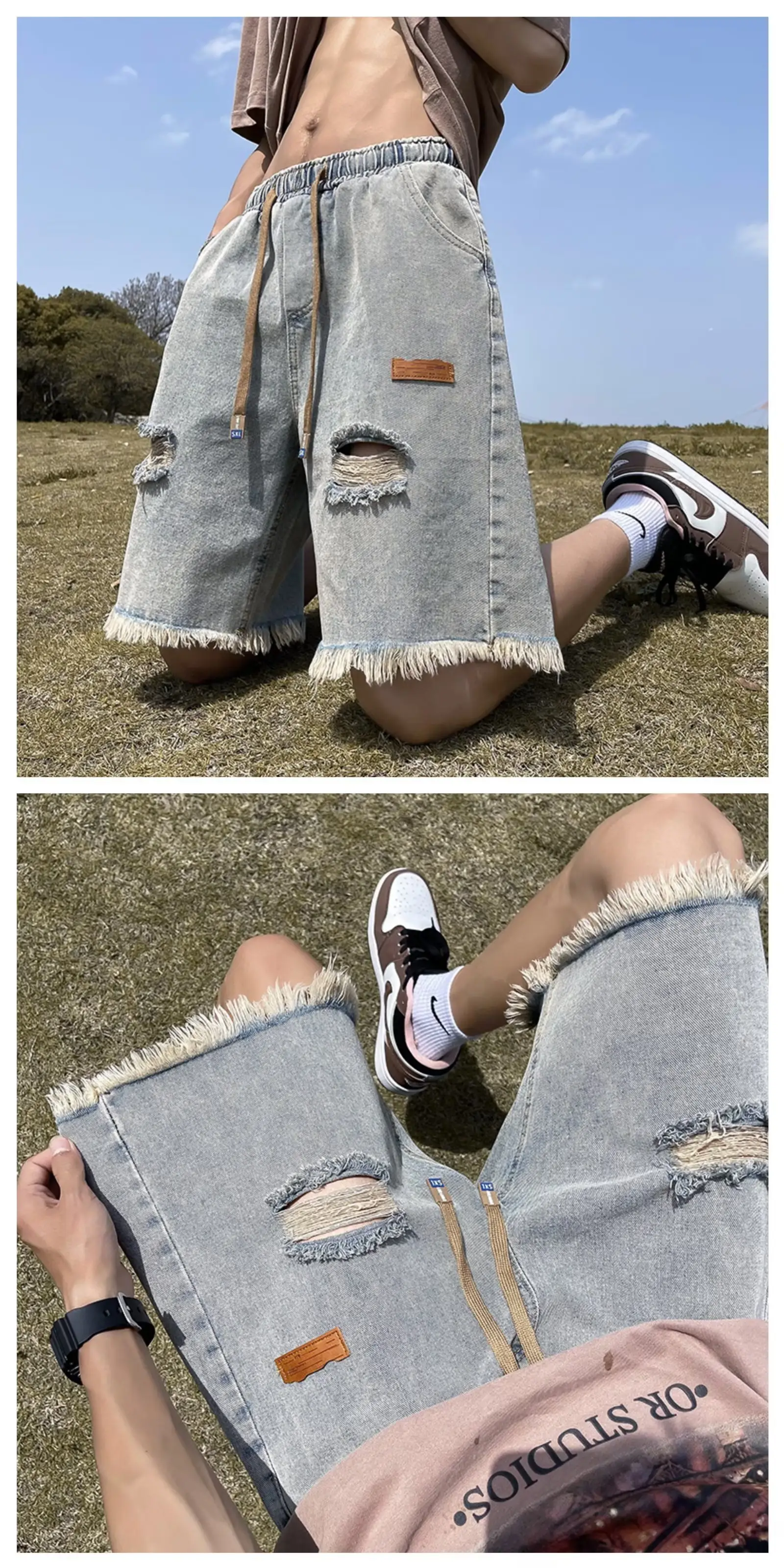 Ripped Denim Shorts for Men American Style Summer — feature 9