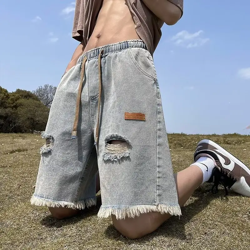 Ripped Denim Shorts for Men American Style Summer