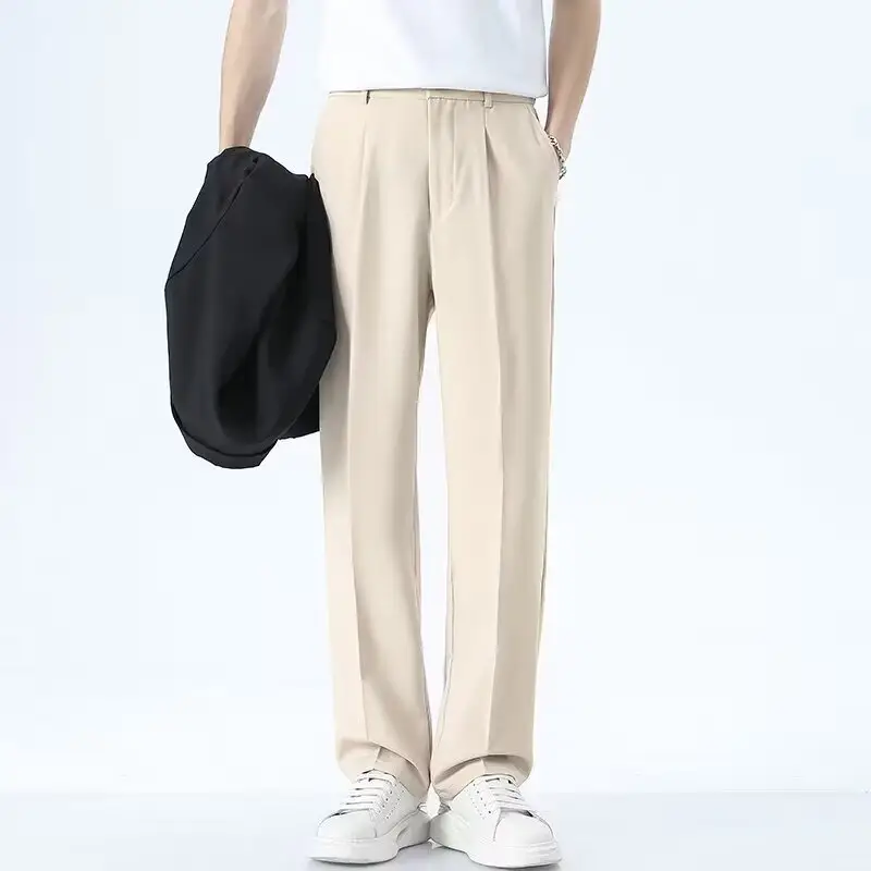 Men Ice Silk Western Pants Solid Color Loose Summer