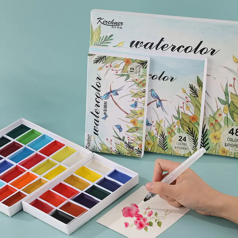 Large-Capacity Multi-Color Solid Watercolor Gouache Paint with Color Card Paper Box Set Semi-Dry Painting Paint in Large Quantities Direct Supply