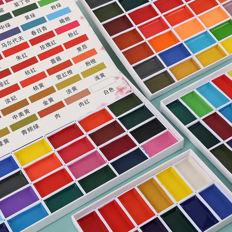Large-Capacity Multi-Color Solid Watercolor Gouache Paint with Color Card Paper Box Set Semi-Dry Painting Paint in Large Quantities Direct Supply — feature 5