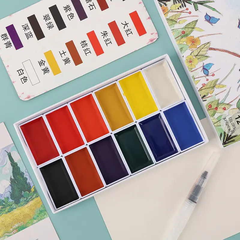 Large-Capacity Multi-Color Solid Watercolor Gouache Paint with Color Card Paper Box Set Semi-Dry Painting Paint in Large Quantities Direct Supply — feature 7