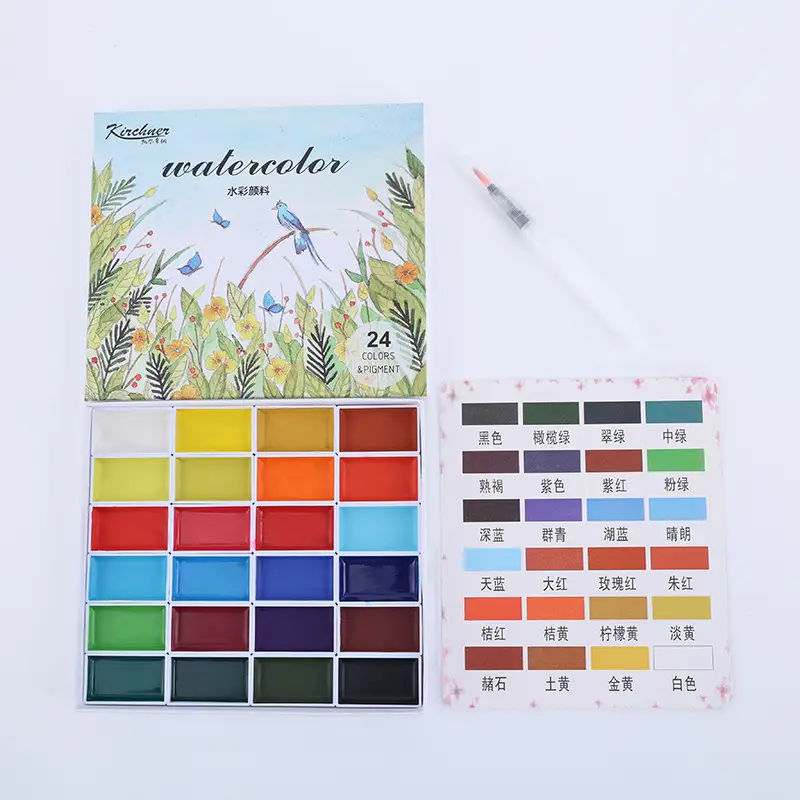 Large-Capacity Multi-Color Solid Watercolor Gouache Paint with Color Card Paper Box Set Semi-Dry Painting Paint in Large Quantities Direct Supply