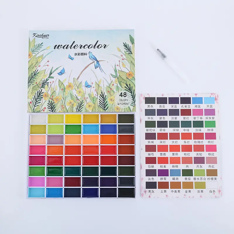 Large-Capacity Multi-Color Solid Watercolor Gouache Paint with Color Card Paper Box Set Semi-Dry Painting Paint in Large Quantities Direct Supply