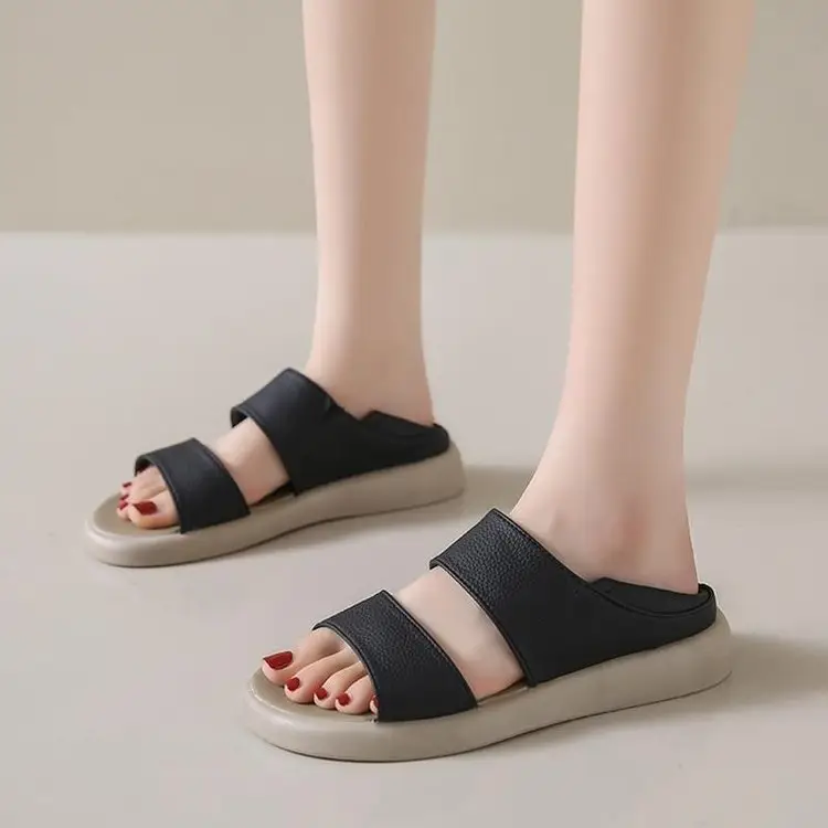 Women Yellow Leather Round Toe Sandals 2024 — feature 1