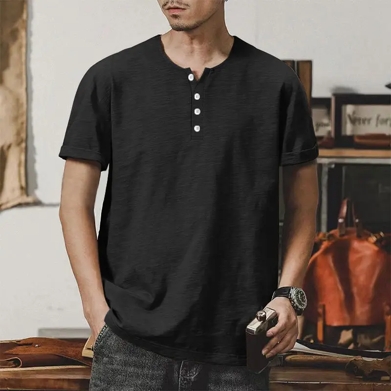 Men's Gray Bamboo Short Sleeve T-Shirt with Henry Collar - Image 8