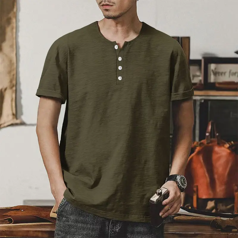 Men's Gray Bamboo Short Sleeve T-Shirt with Henry Collar - Image 10