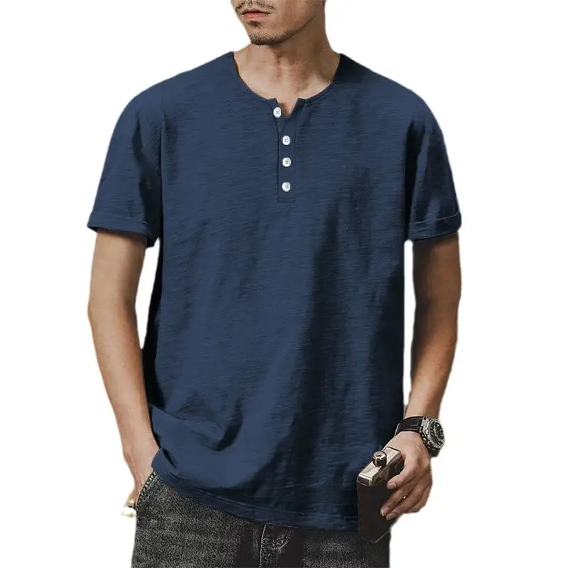 Men's Gray Bamboo Short Sleeve T-Shirt with Henry Collar - Image 11