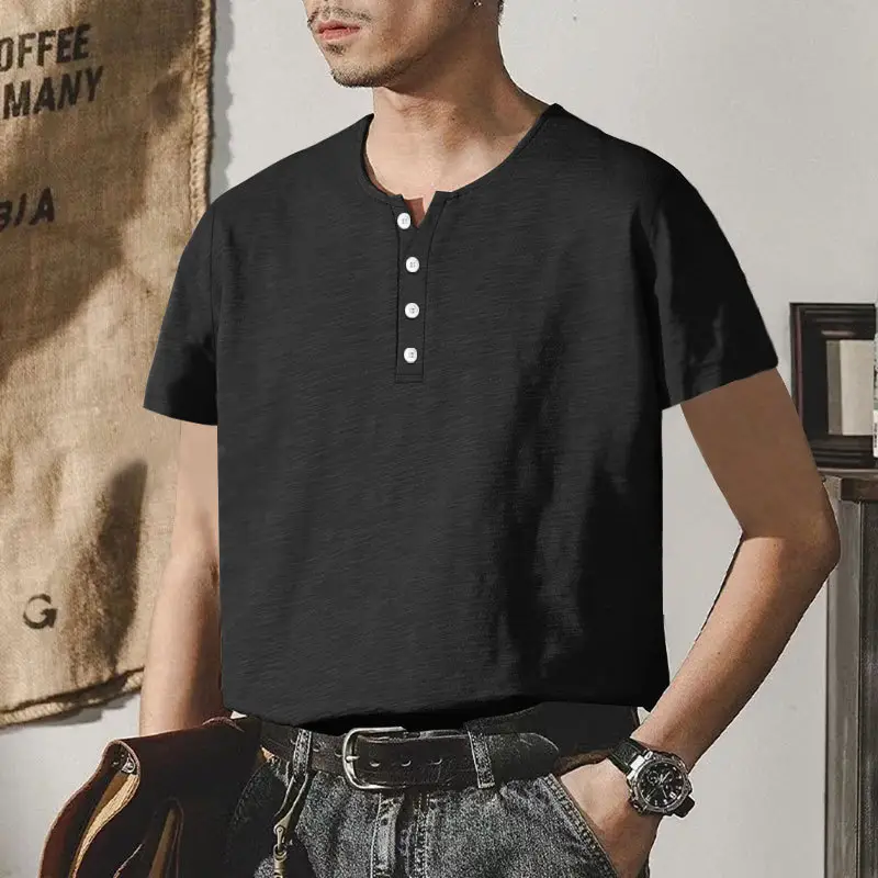Men's Gray Bamboo Short Sleeve T-Shirt with Henry Collar — feature 11