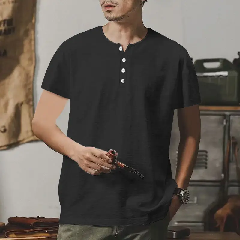 Men's Gray Bamboo Short Sleeve T-Shirt with Henry Collar — feature 14