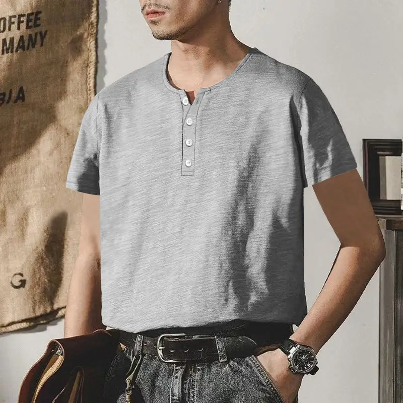 Men's Gray Bamboo Short Sleeve T-Shirt with Henry Collar — feature 20