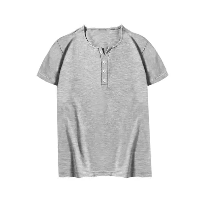 Men's Gray Bamboo Short Sleeve T-Shirt with Henry Collar — feature 24