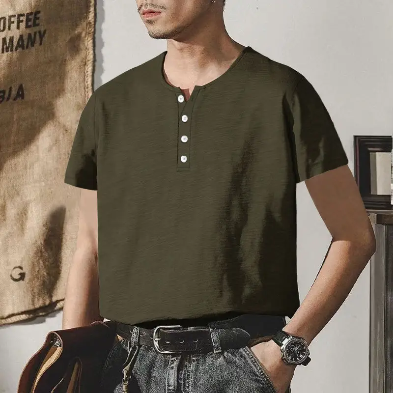 Men's Gray Bamboo Short Sleeve T-Shirt with Henry Collar — feature 29