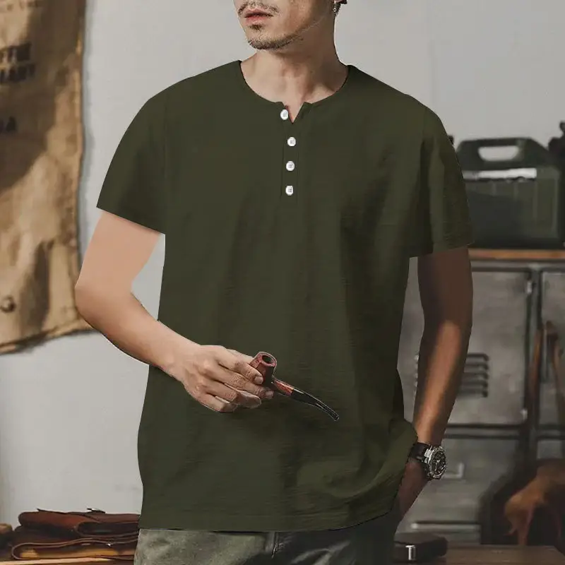 Men's Gray Bamboo Short Sleeve T-Shirt with Henry Collar — feature 32
