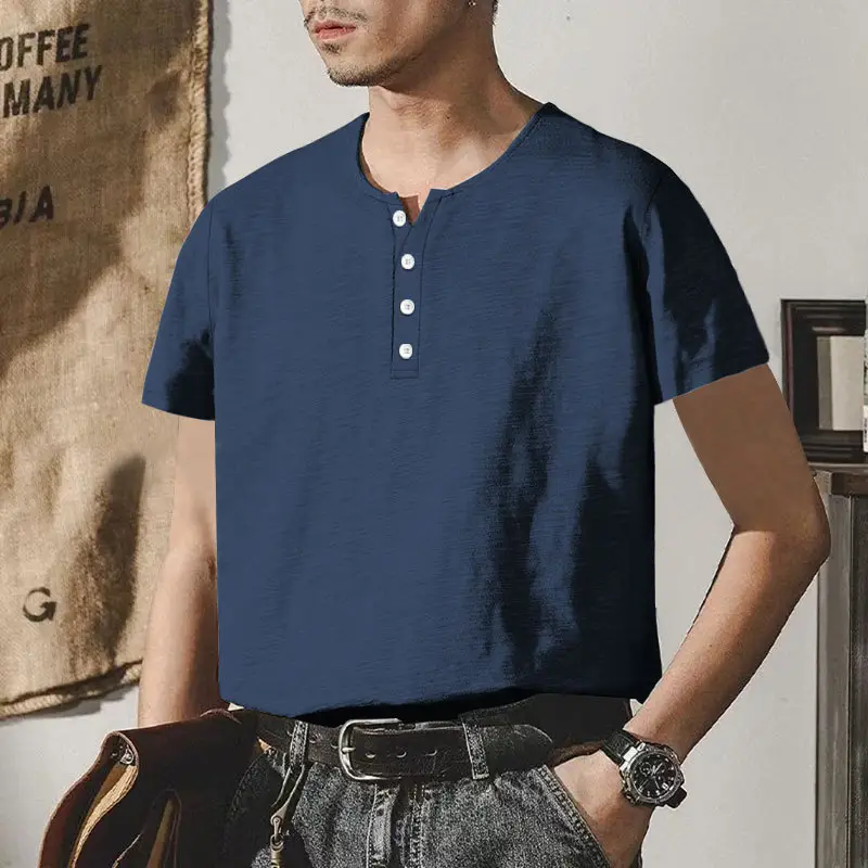 Men's Gray Bamboo Short Sleeve T-Shirt with Henry Collar — feature 38