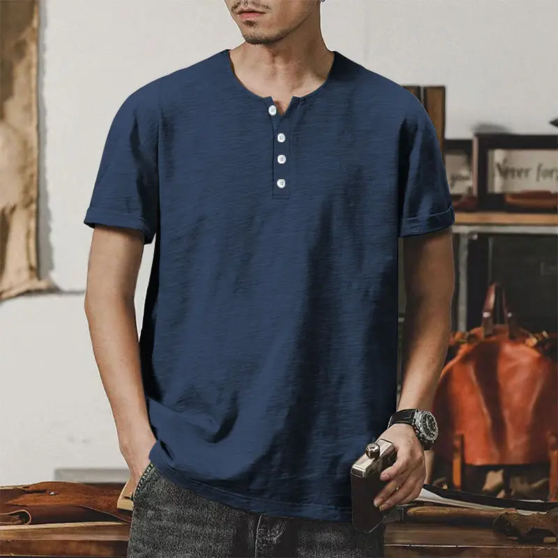 Men's Gray Bamboo Short Sleeve T-Shirt with Henry Collar — feature 39