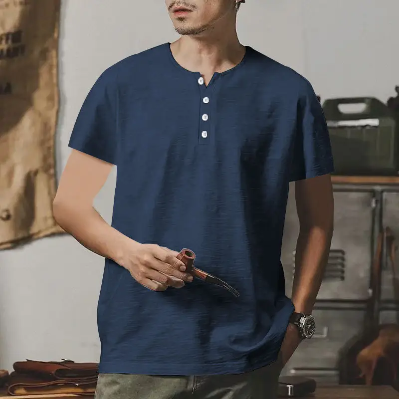 Men's Gray Bamboo Short Sleeve T-Shirt with Henry Collar — feature 41