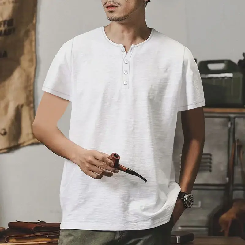 Men's Gray Bamboo Short Sleeve T-Shirt with Henry Collar — feature 5