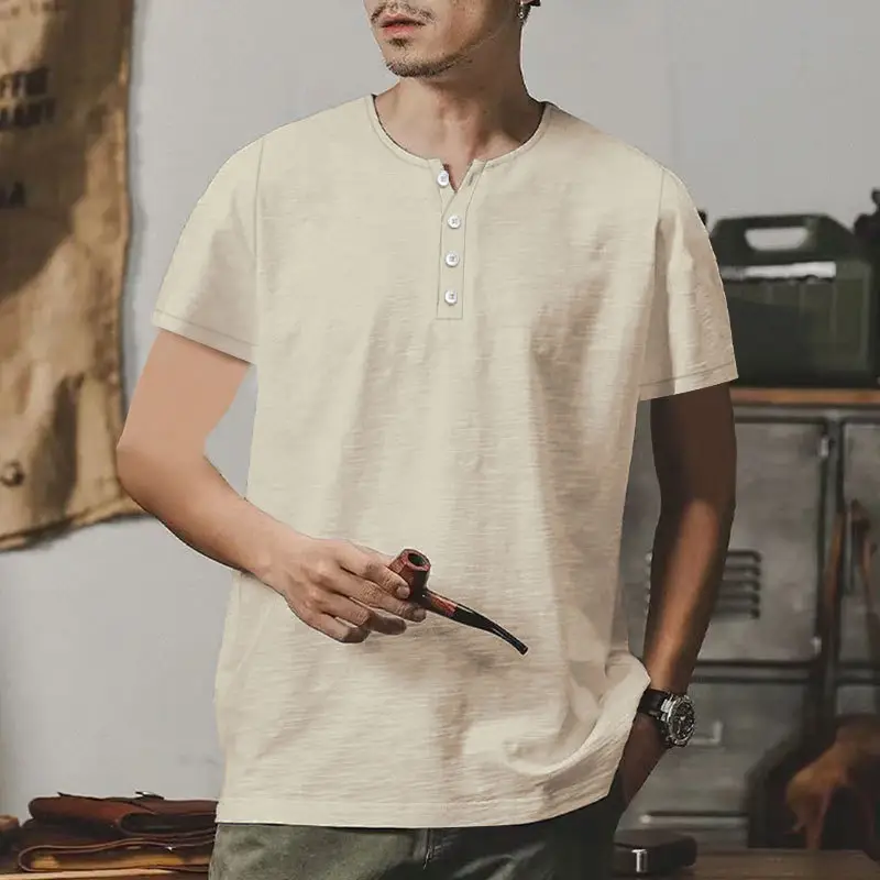 Men's Gray Bamboo Short Sleeve T-Shirt with Henry Collar — feature 50