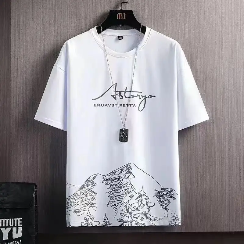 Men Black Mountain Print T-Shirt Shorts Set — feature 15