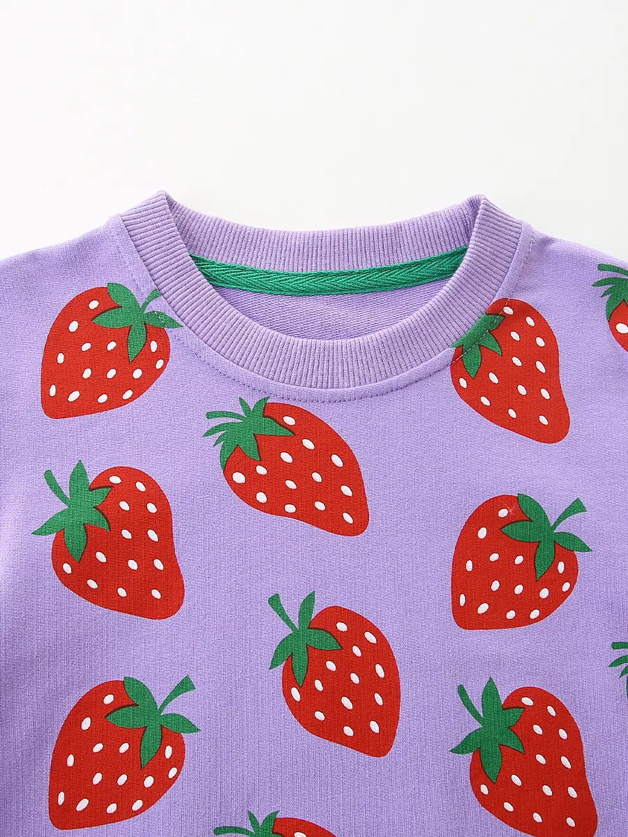 Strawberry Printed Round Neck Sweatshirt for Girls - Image 4