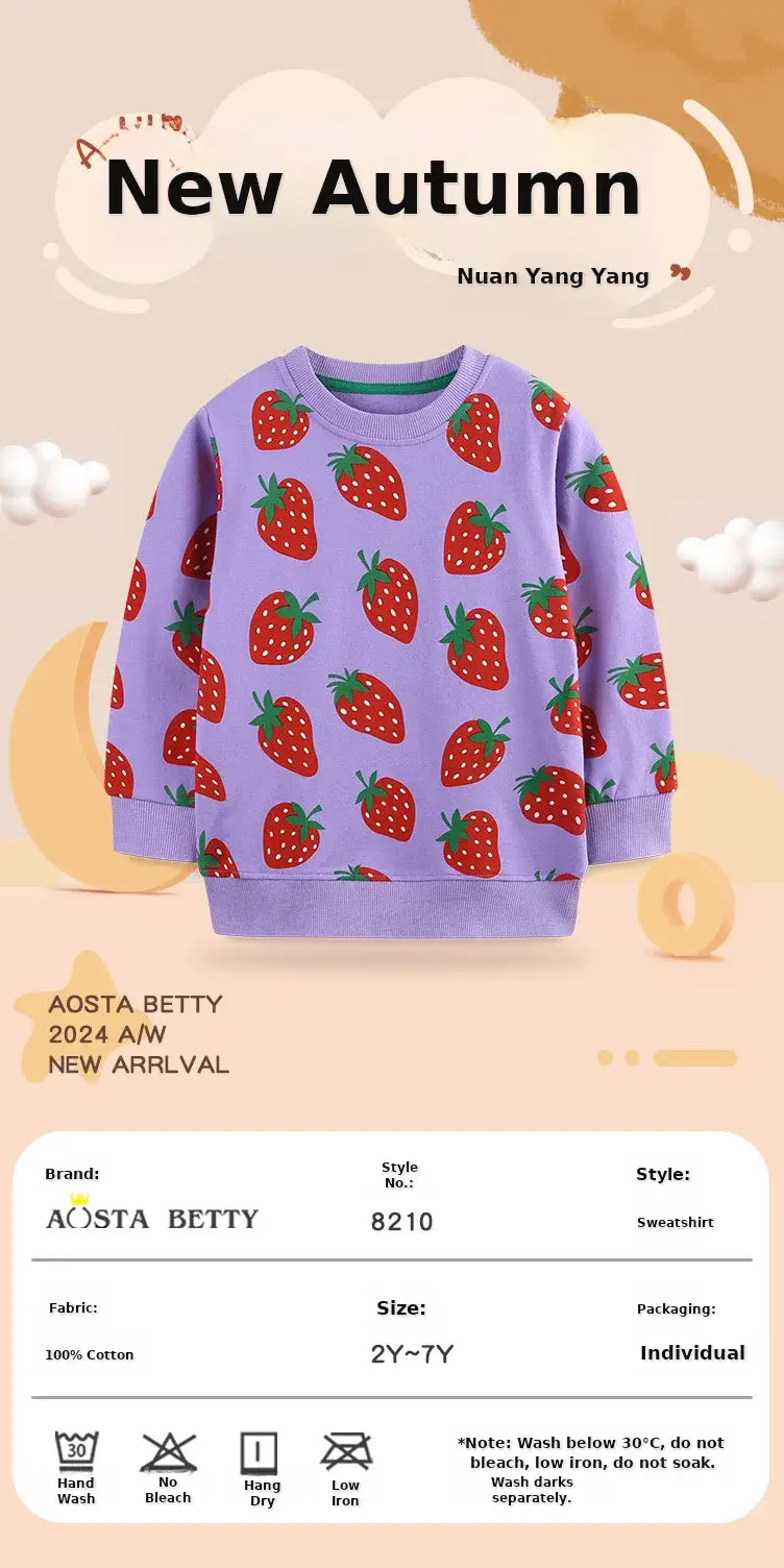 Strawberry Printed Round Neck Sweatshirt for Girls — feature 33