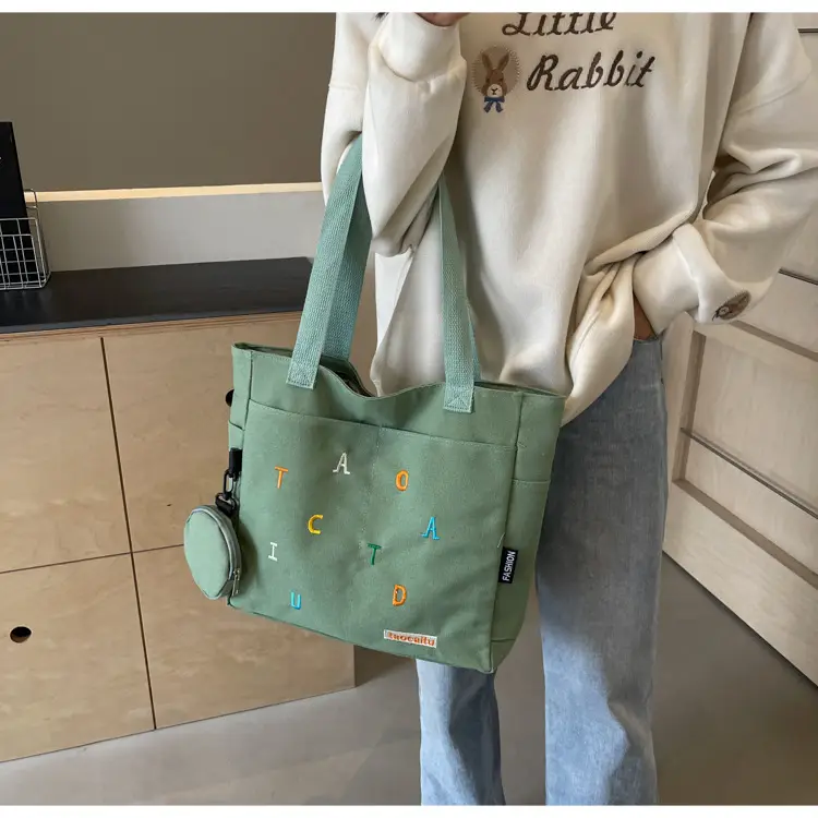 Green Canvas Heart Bag Large Capacity Spring Summer — feature 12