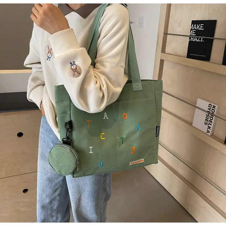 Green Canvas Heart Bag Large Capacity Spring Summer — feature 14