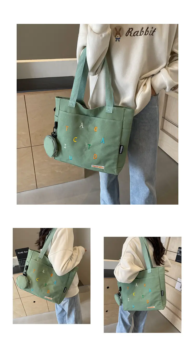 Green Canvas Heart Bag Large Capacity Spring Summer — feature 24